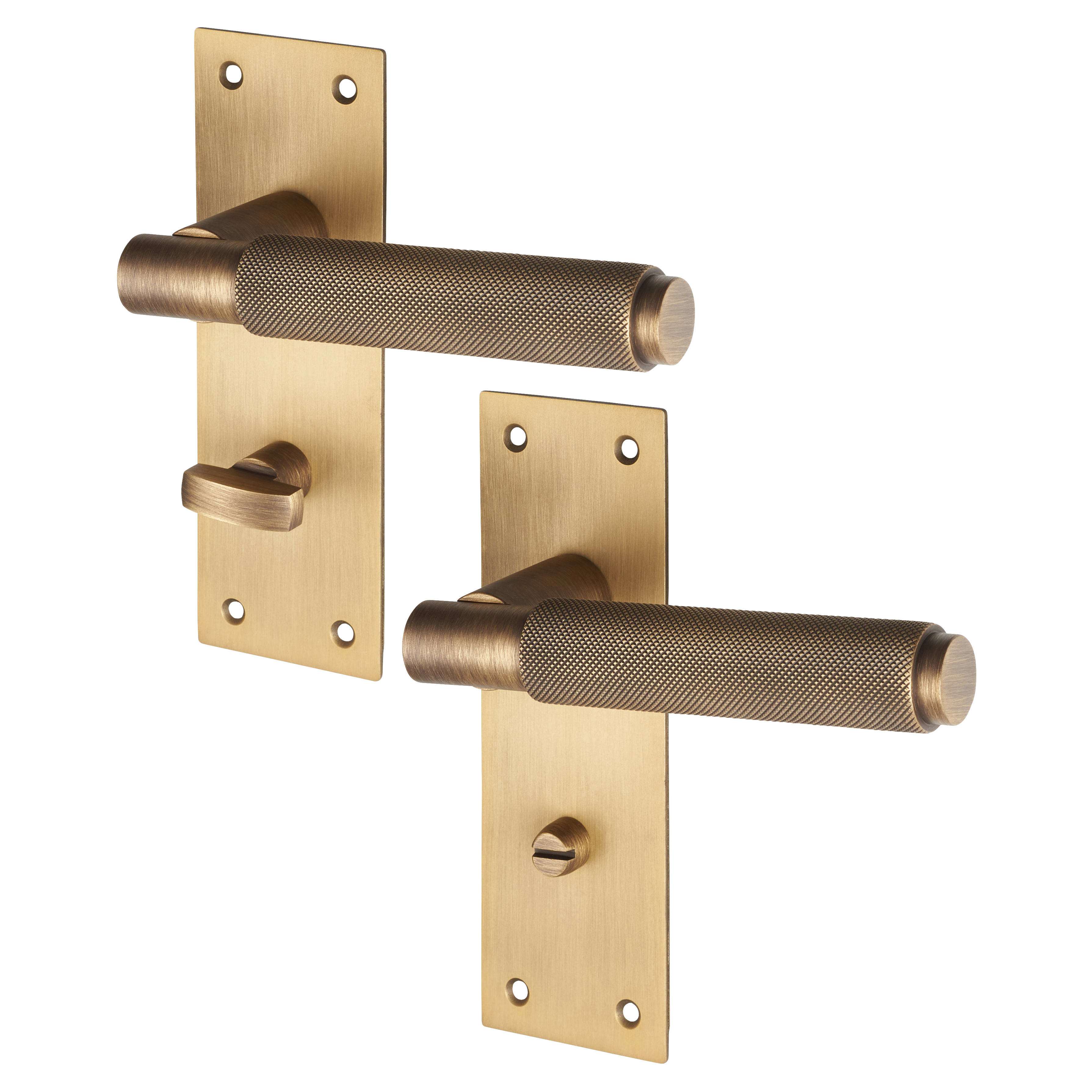 Brass Antique Brass Knurled Bathroom Door Handles - Varese Range - 130 x 55mm