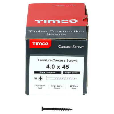 Carcass Pozi Countersunk Wood Screws - 4.0 x 45mm - Black Phosphate - Pack of 500