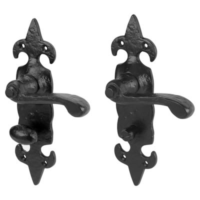 Antique Black Iron Scroll Bathroom Door Handles - Fleur de Lys Range - 178 x 55mm