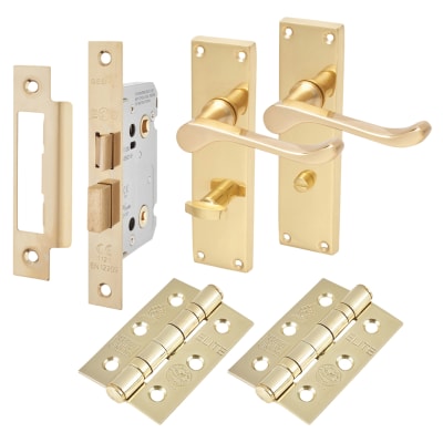 Polished Brass Victorian Scroll Bathroom Lock Door Handles Pack