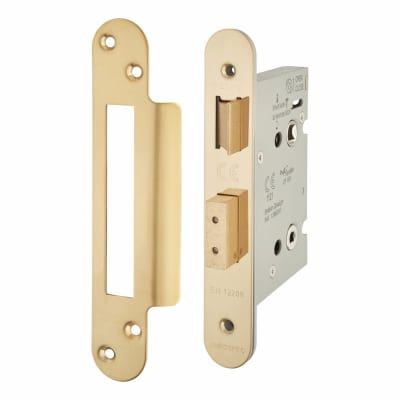 Architectural Bolt Through Bathroom Lock - 78mm Case - 57mm Backset - Radius - PVD Brass