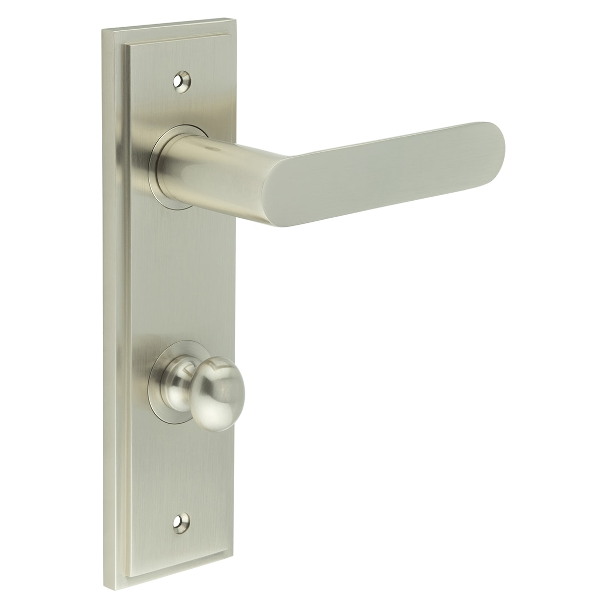 Satin Nickel Fire Rated DIN Bathroom Door Handles - Kensington - Inner 1 - 200 x 55mm