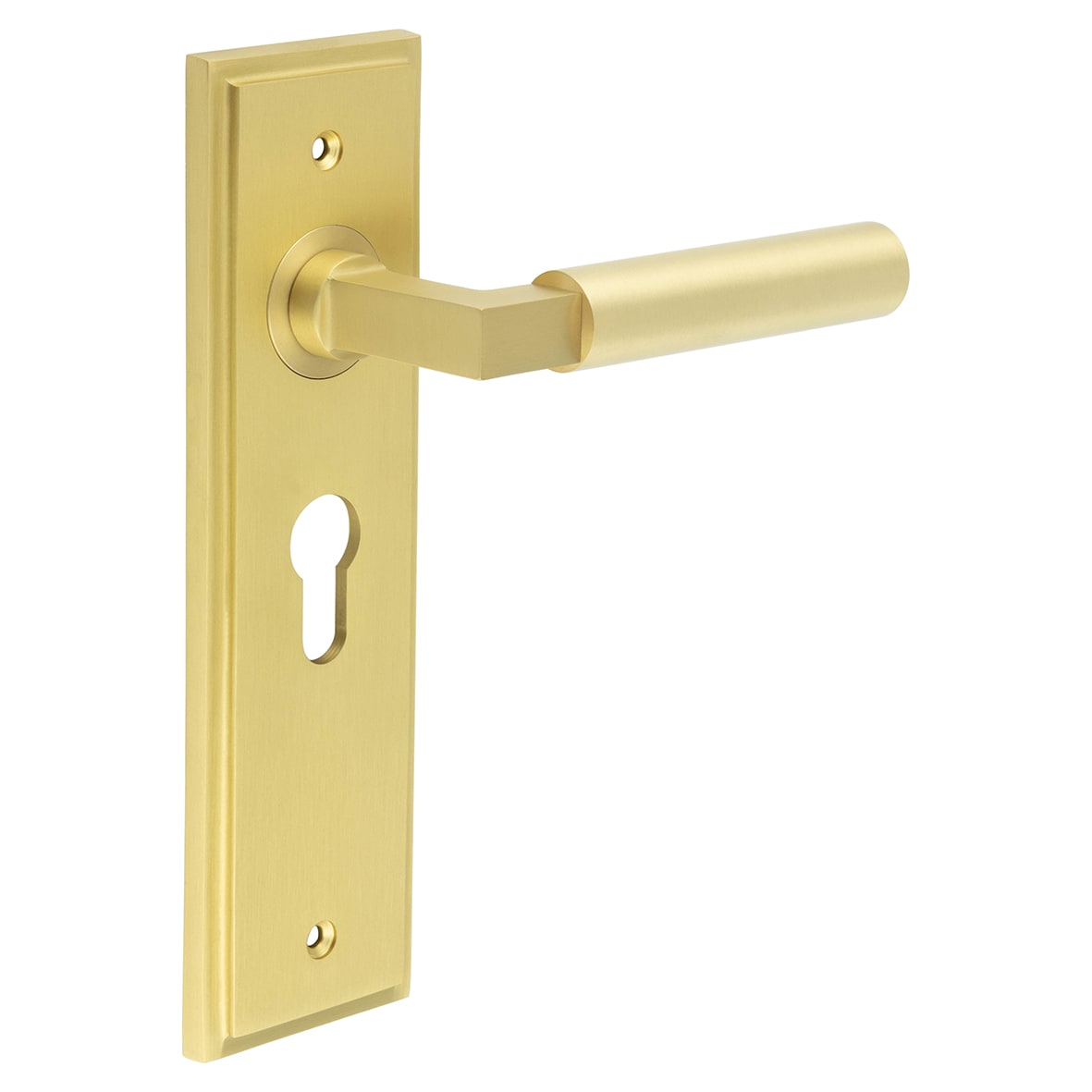 Satin Brass Fire Rated Euro Lock Door Handles - Westminster - 200 x 55mm