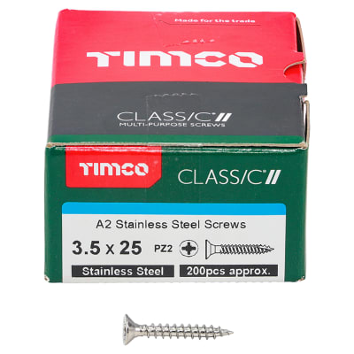 Classic Pozi Countersunk Wood Screws - 3.5 x 25mm - A2 Stainless Steel - Pack of 200
