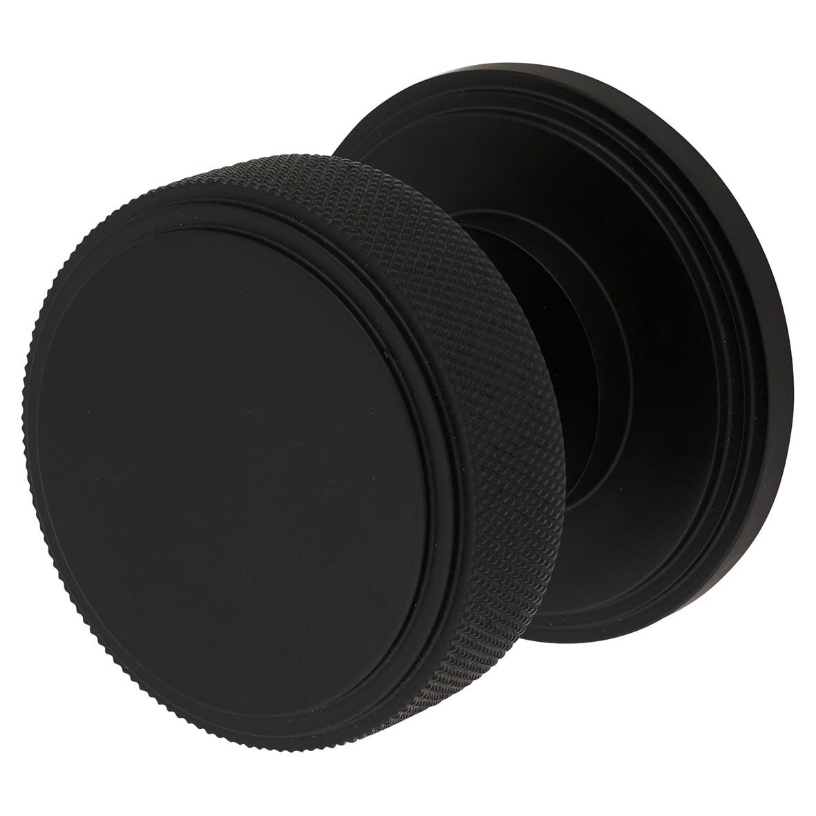 Matt Black Knurled Mortice Door Knob - 62mm Rose Diameter - Riley Range