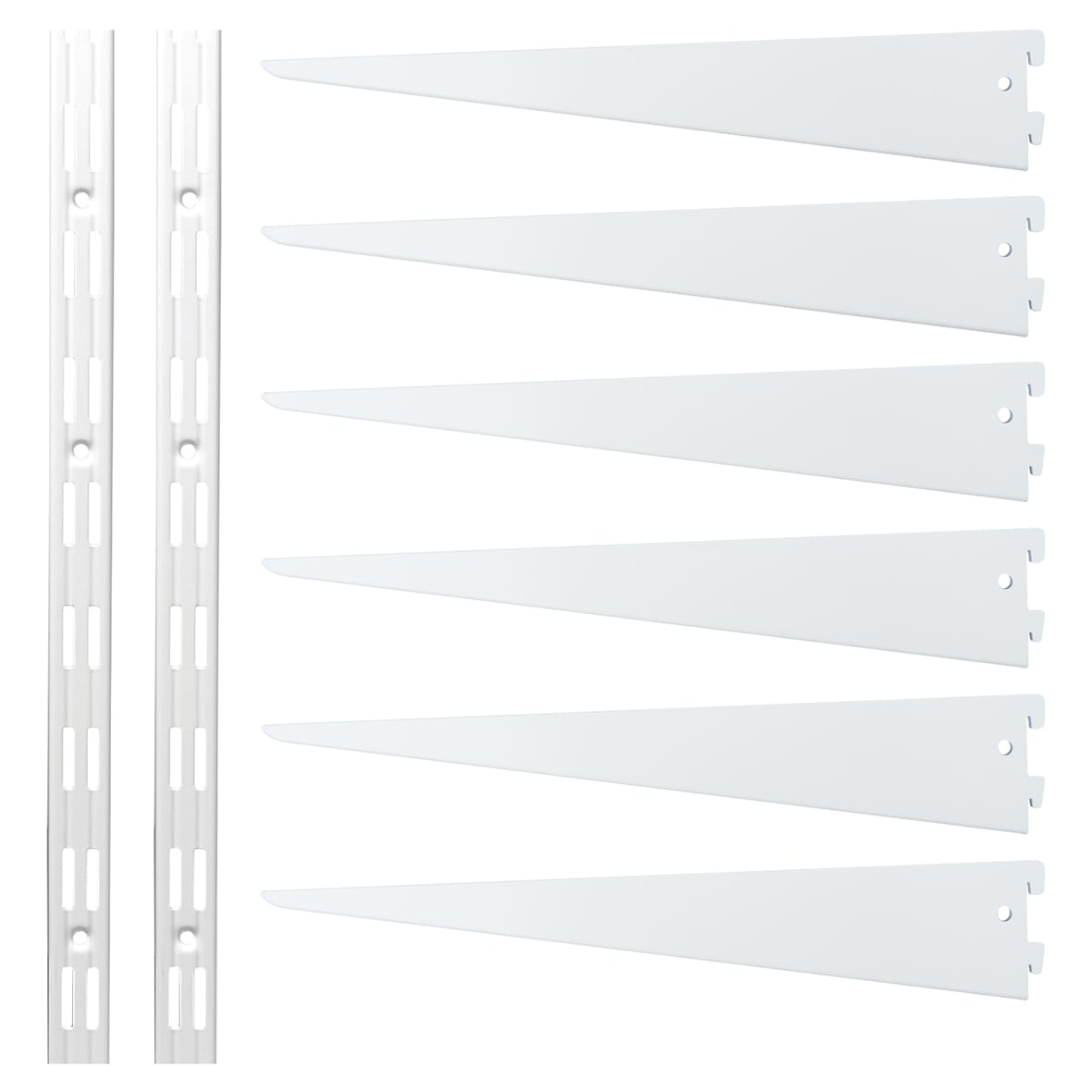 Twin Slot Shelving Kit - 2 x 1500mm Shelf Wall Uprights & 6 x 470mm Shelf Brackets - White