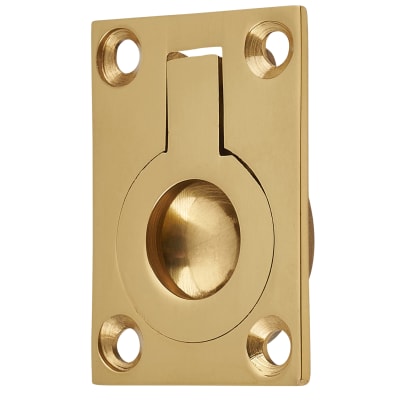 Rectangular Flush Ring Cabinet Pull Handle - 38 x 27mm - Polished Brass