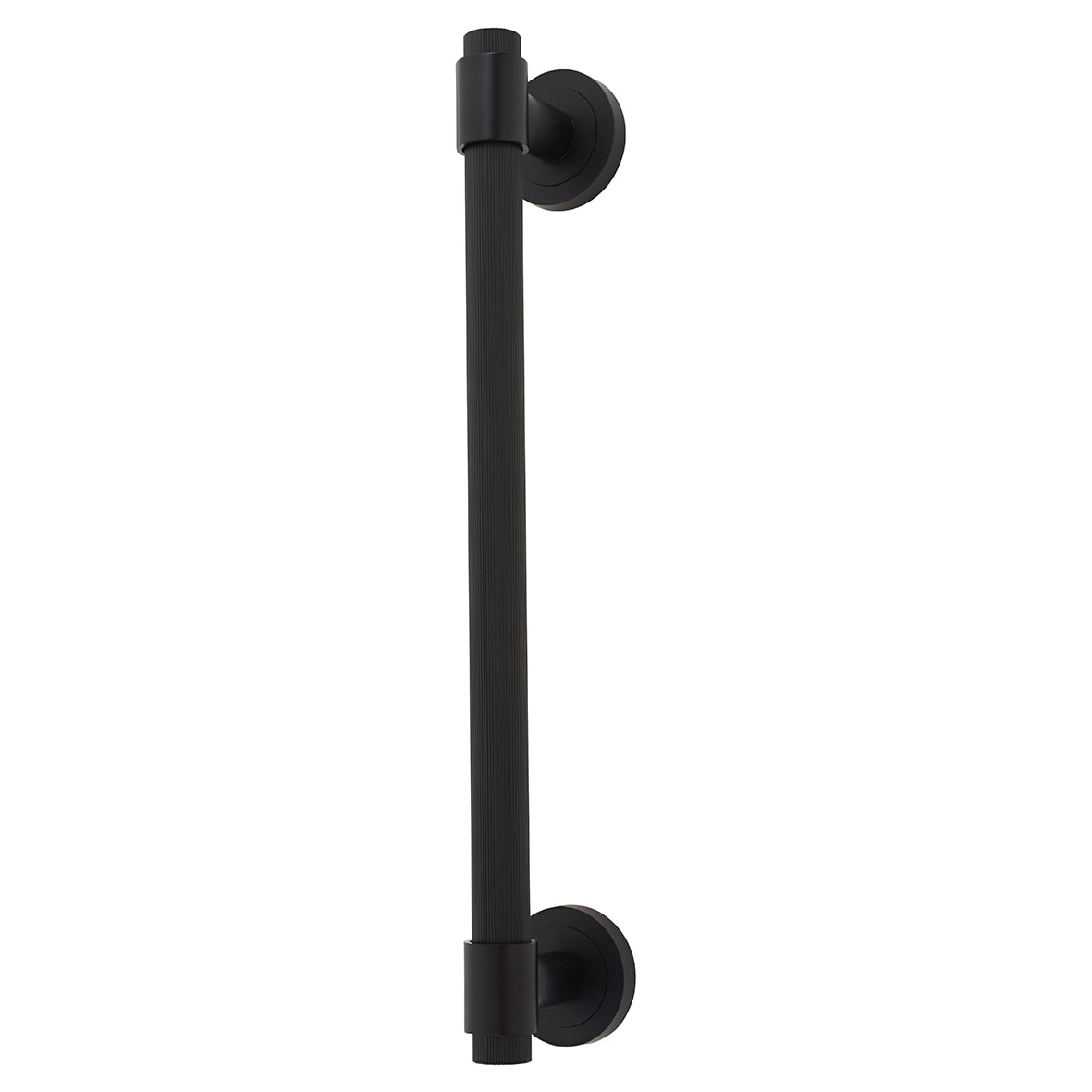 Matt Black 52mm Lines T-Bar Door Pull Handle on Rose - Screw Fix - 300mm Centres