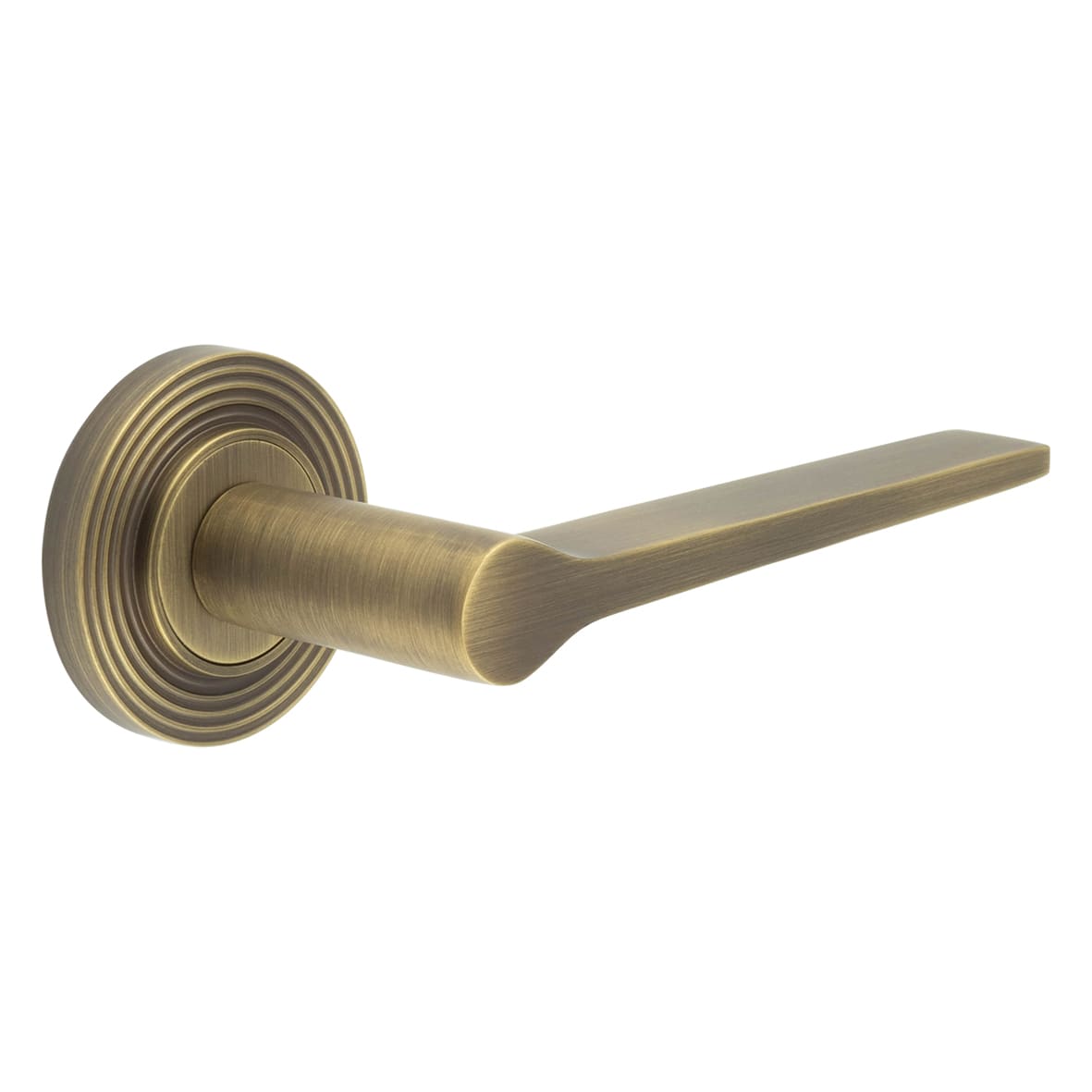Antique Brass Fire Rated Door Handles on Round Reeded Rose - Knightsbridge Range
