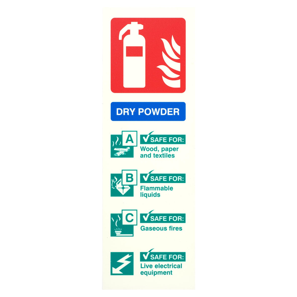 Photoluminescent Dry Powder Extinguisher Sign - 100 x 300mm - Rigid Plastic