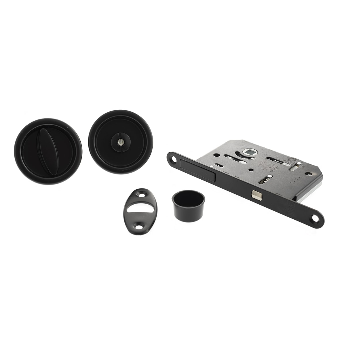 Round Flush Privacy Handle Set with Lock - Matt Black