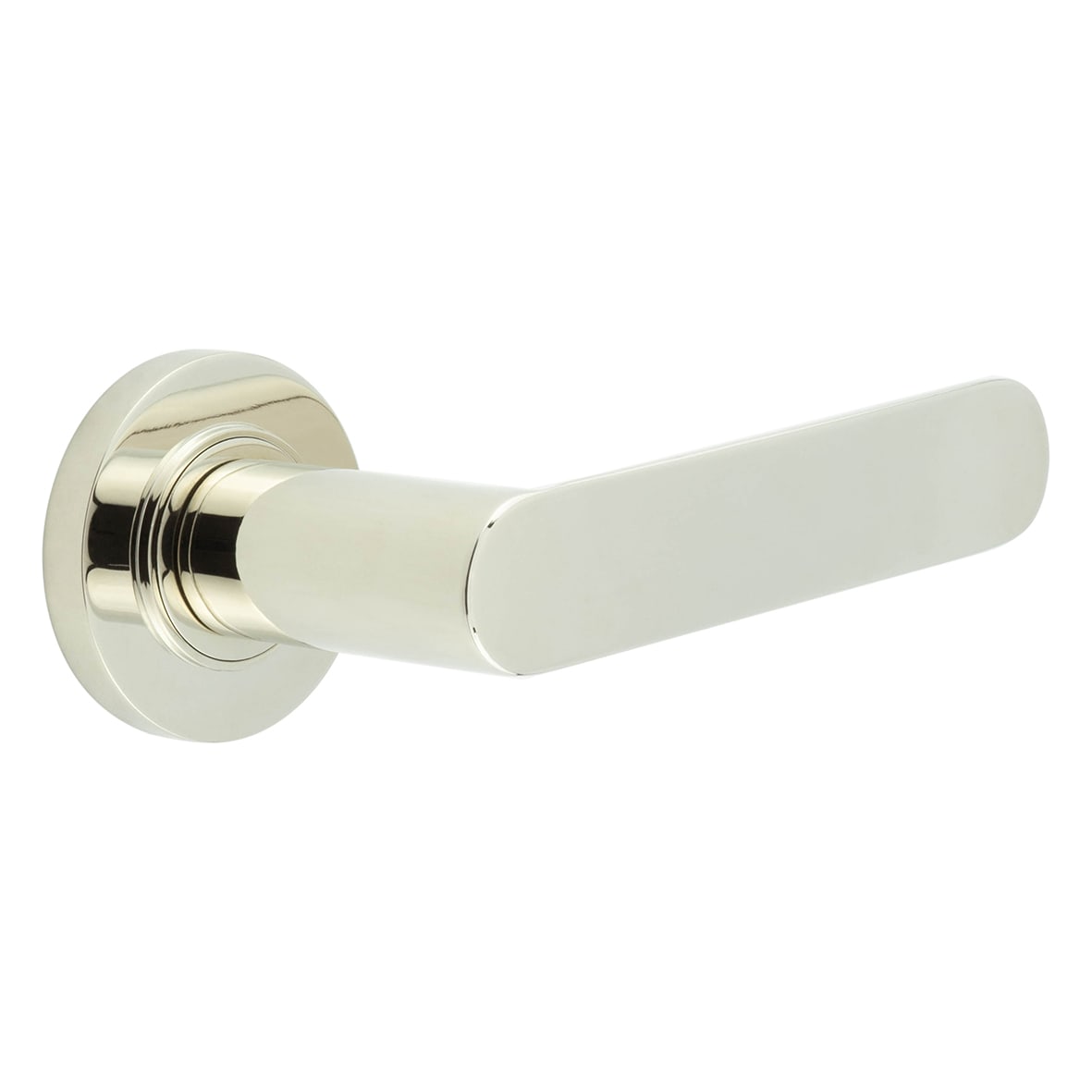 Polished Nickel Fire Rated Door Handles on Round Rose - Kensington Range