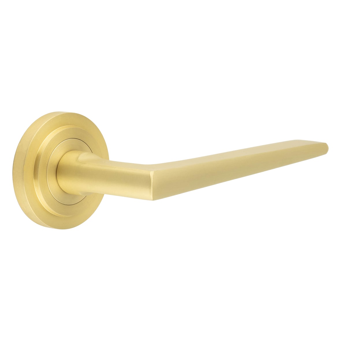 Satin Brass Fire Rated Door Handles on Round Stepped Rose - Mayfair Range