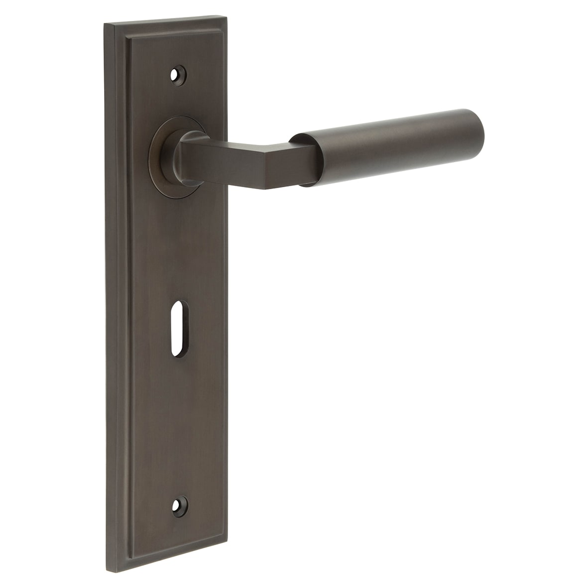 Dark Bronze Fire Rated Keyhole Lock Door Handles - Westminster - 200 x 55mm