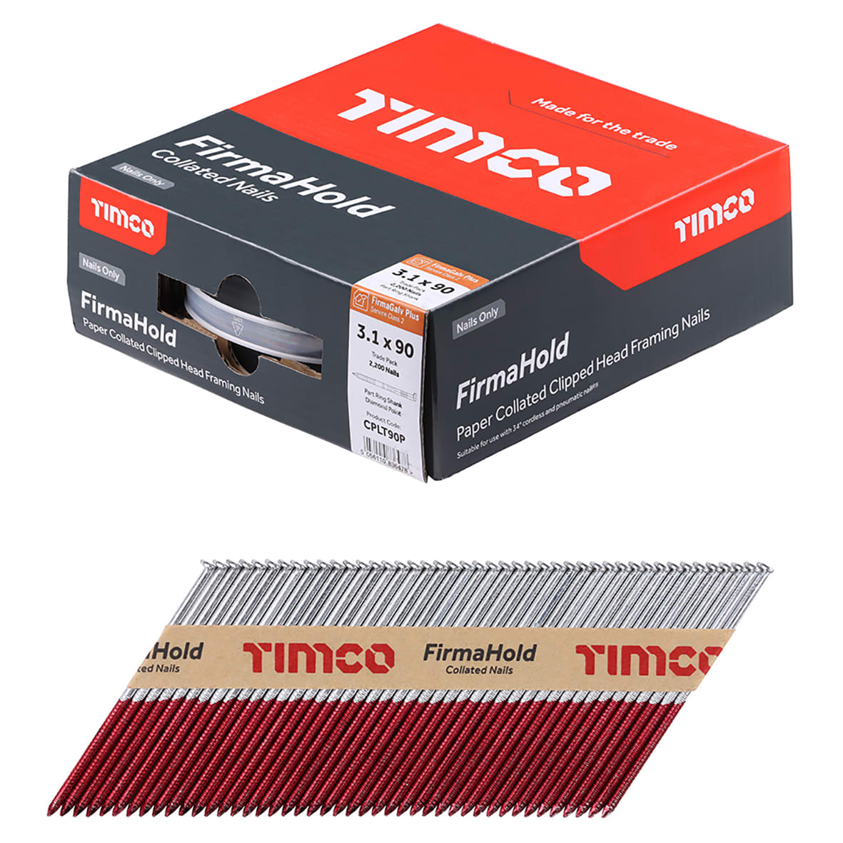FirmaHold First Fix Nail - Part Ring - 34° Angled - 3.1 x 90mm - FirmaGalv+ - Pack of 2200