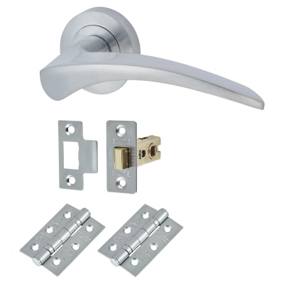 Satin Chrome Latch Door Handles on Rose Pack - Aston Range