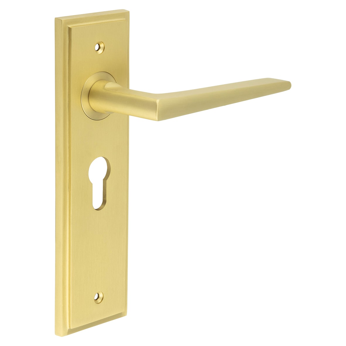 Satin Brass Fire Rated Euro Lock Door Handles - Mayfair - 200 x 55mm