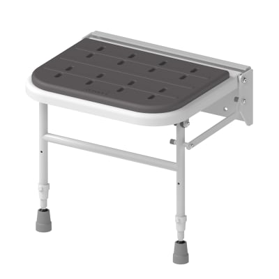 Padded Folding Wall Mounted Shower Seat With Legs - 430-630 x 409mm - White/Grey
