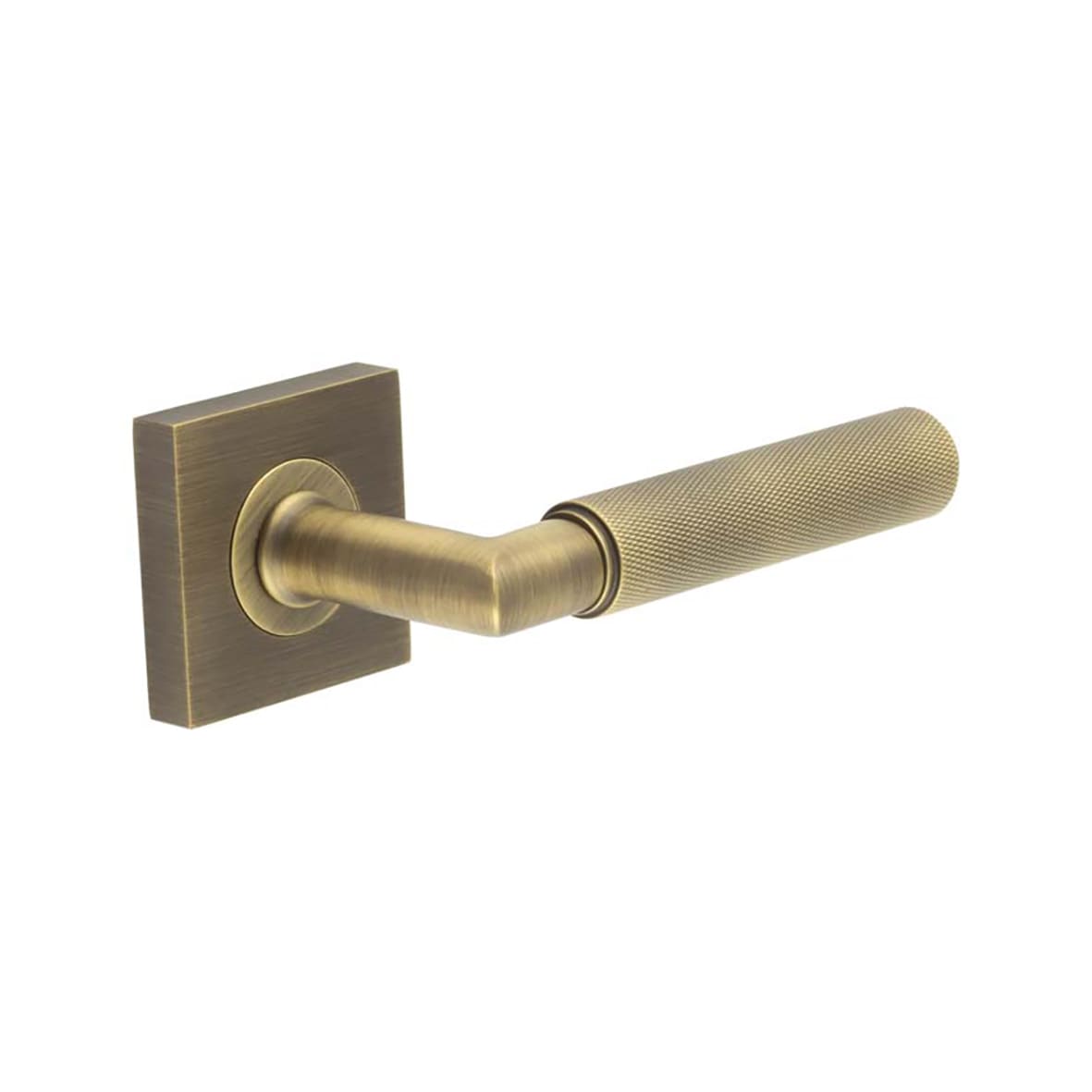 Antique Brass Knurled Fire Rated Door Handles on Square Rose - Piccadilly Range