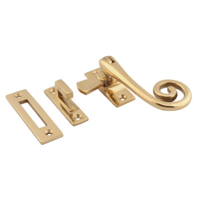 Cast Open Curl Mortice & Hook Plate Casement Window Fastener - Reversible - Polished Brass