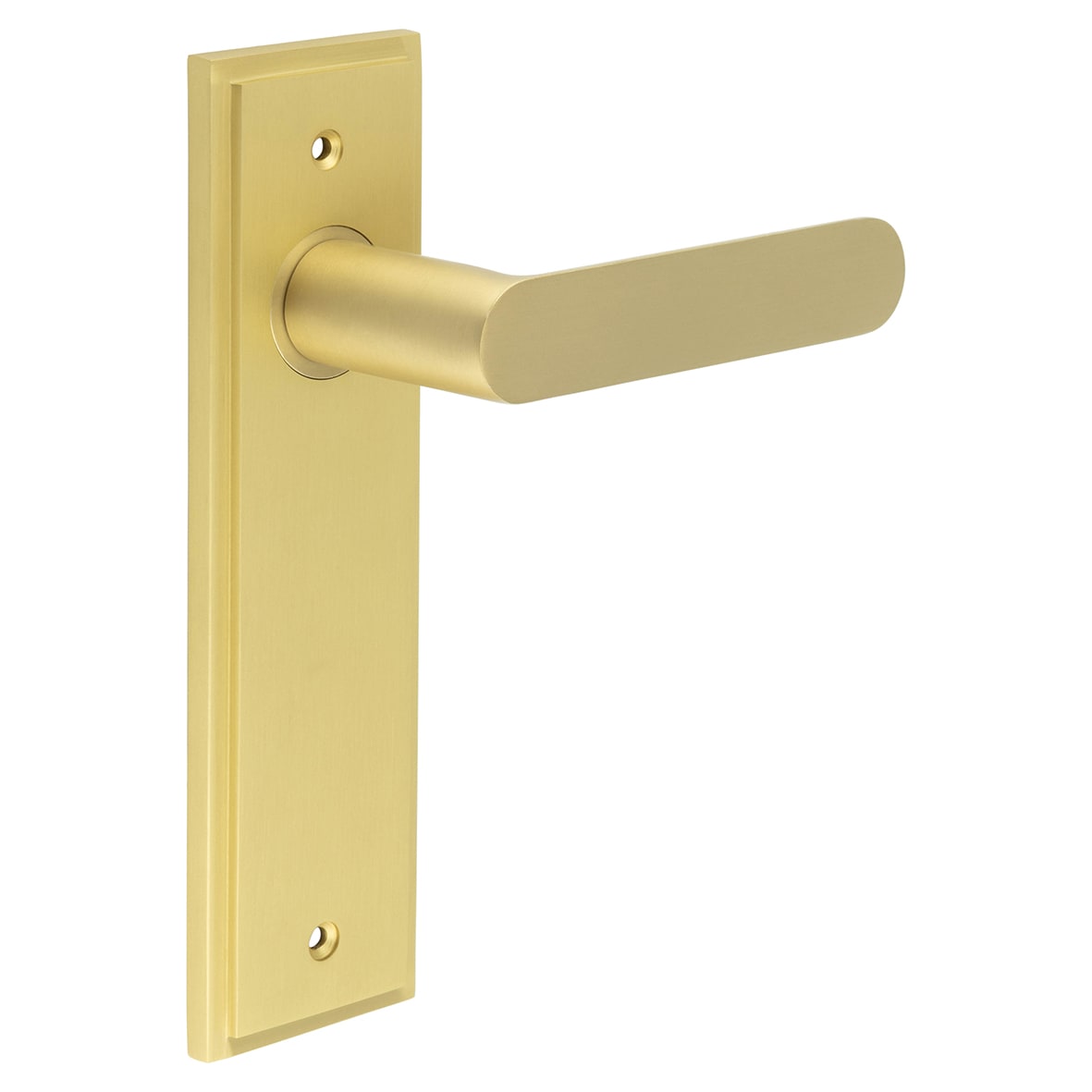 Satin Brass Fire Rated Latch Door Handles - Kensington - 200 x 55mm