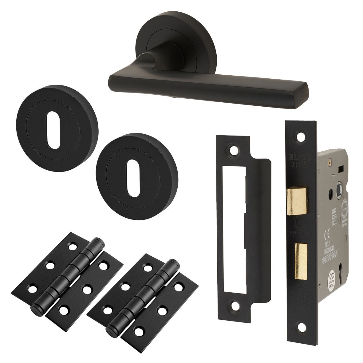Matt Black 3 Lever Sashlock Door Handles on Rose Pack - Lexi Range