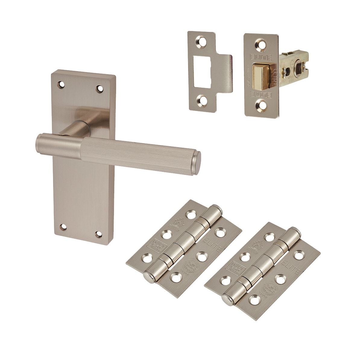 Satin Nickel Lines Latch Door Handles Pack - Nova Range