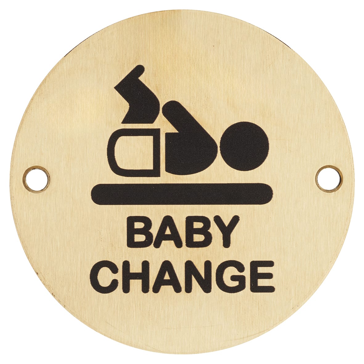 Baby Change Door Sign - 75mm Diameter - Satin Brass