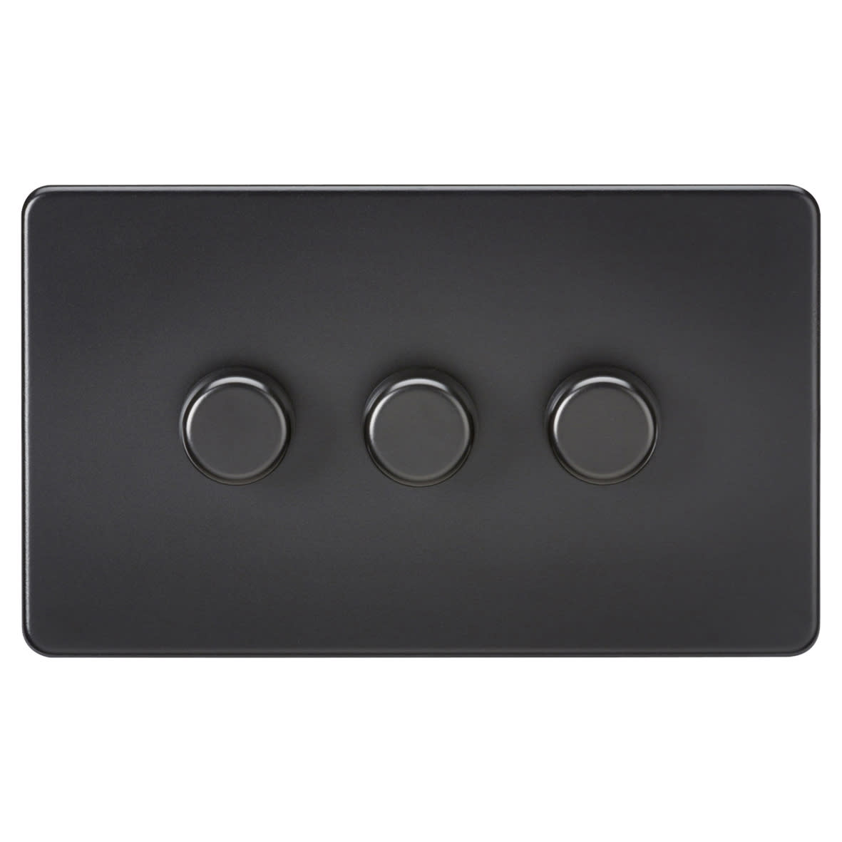 5 - 150W 3 Gang 2 Way Push On/Off Rotary Intelligent LED Dimmer Switch - Matt Black