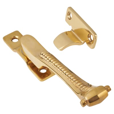 Georgian Rope Edge Wedge Casement Window Fastener - Reversible - Polished Brass