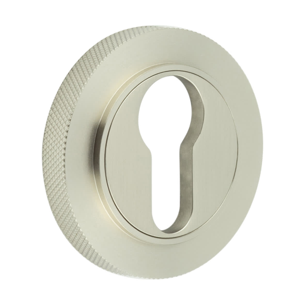 Escutcheon on Knurled Rose - 53mm Diameter - Euro - Satin Nickel
