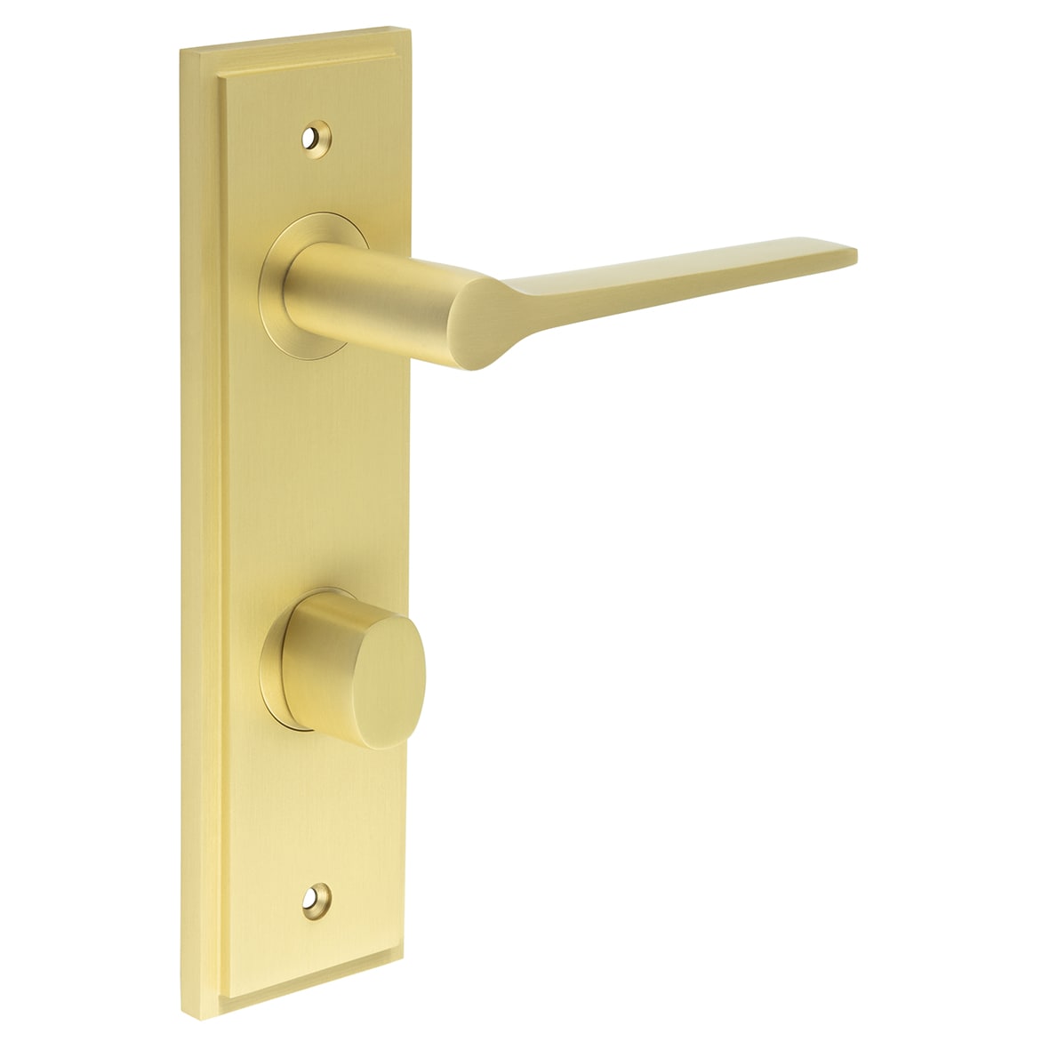 Satin Brass Fire Rated DIN Bathroom Door Handles - Knightsbridge - Inner 2 - 200 x 55mm
