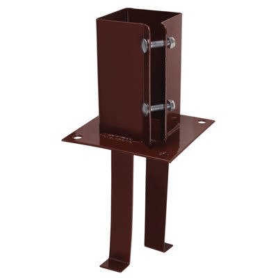 Fence Post Concrete in Shoe - Twin Bolt - 75 x 75mm - Brown Powder Coated