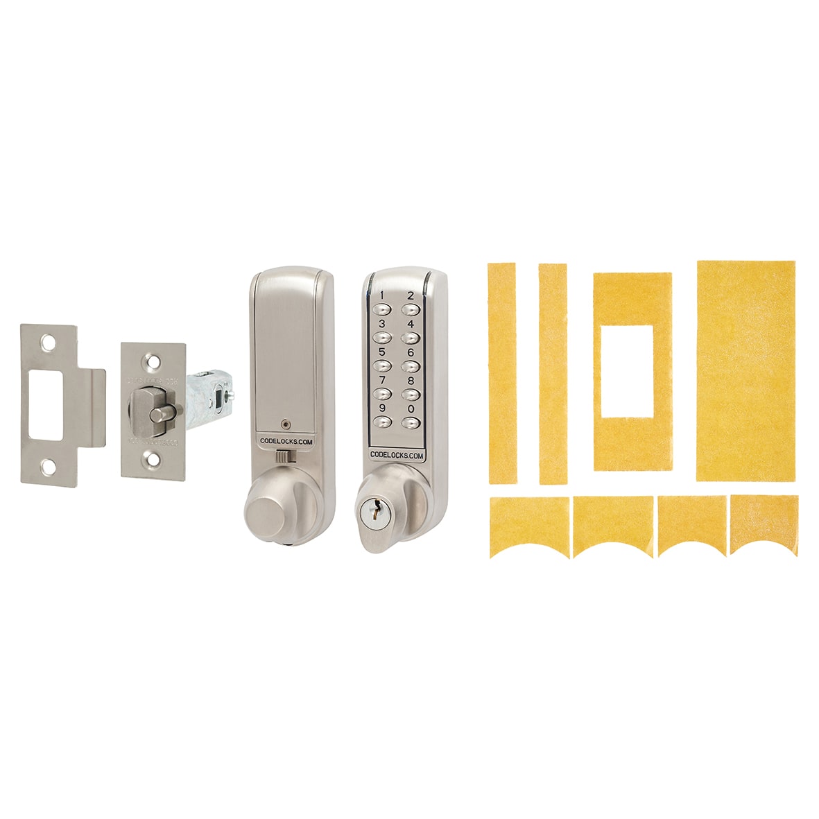 Digital Push Button Code Lock with Intumescent - Key Override - Brushed Steel
