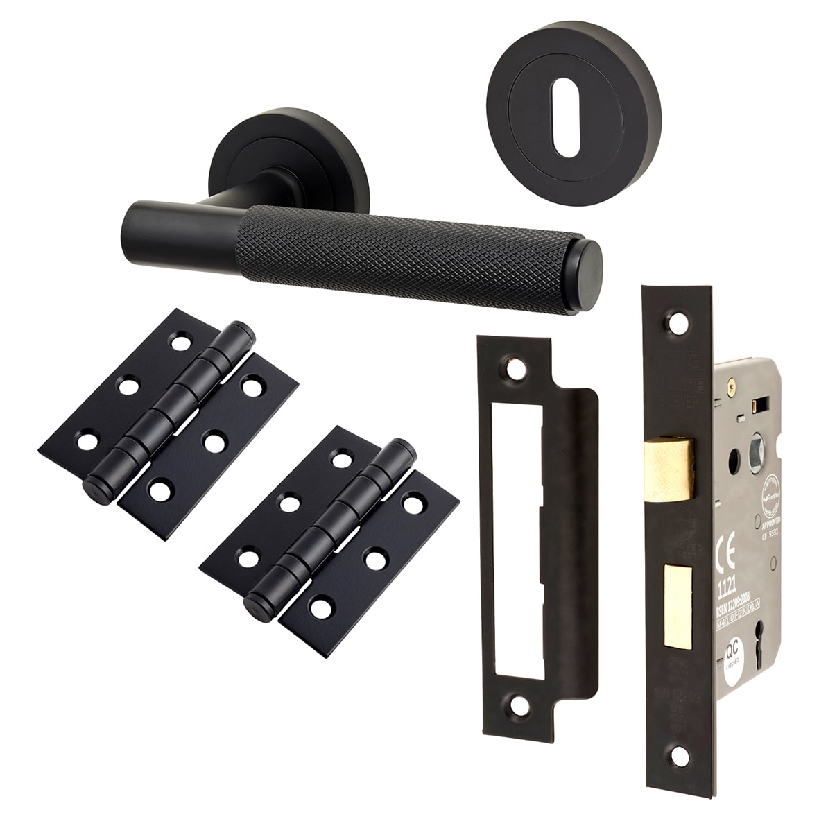 Matt Black Knurled 3 Lever Sashlock Door Handles Pack - Remi Range