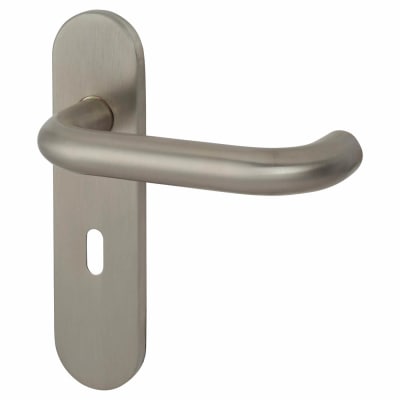 Satin Stainless Steel 19mm Return to Door Keyhole Lock Door Handles - Radius - 57mm c/c