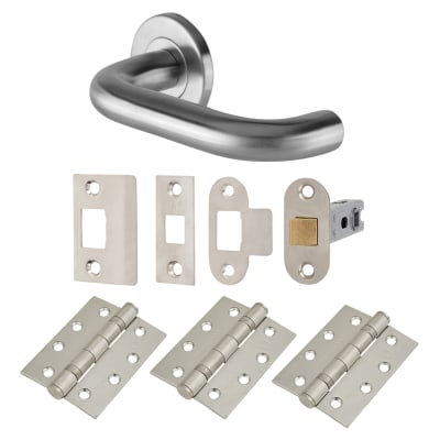 Satin Stainless Steel 19mm Return to Door Latch Door Handles on Rose Pack