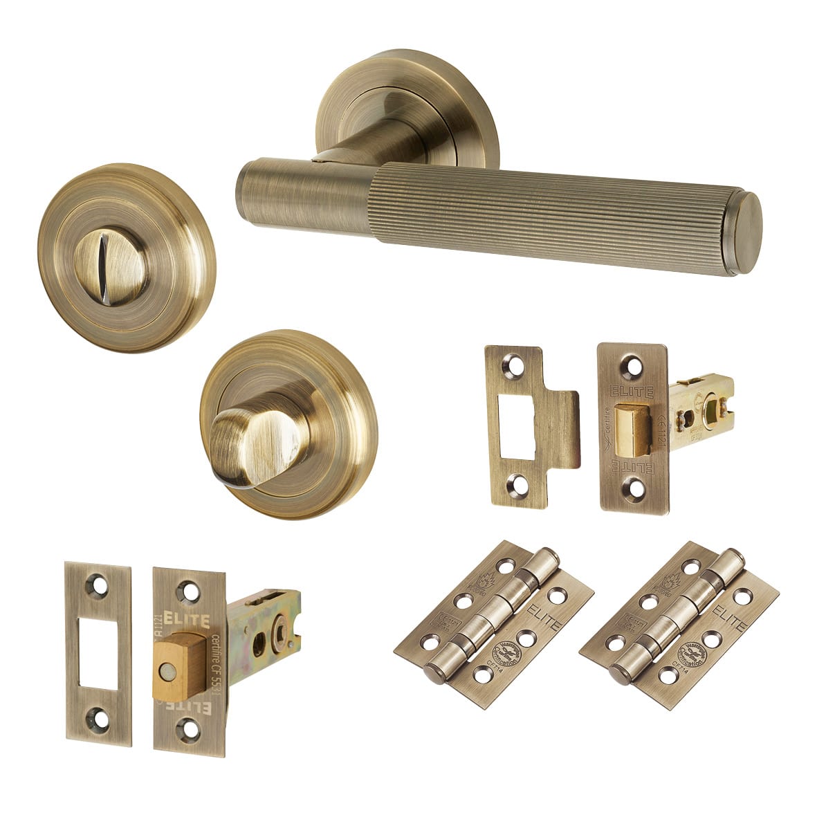 Antique Brass Lines Bathroom Deadbolt Lock Door Handles on Rose Pack - Nova Range