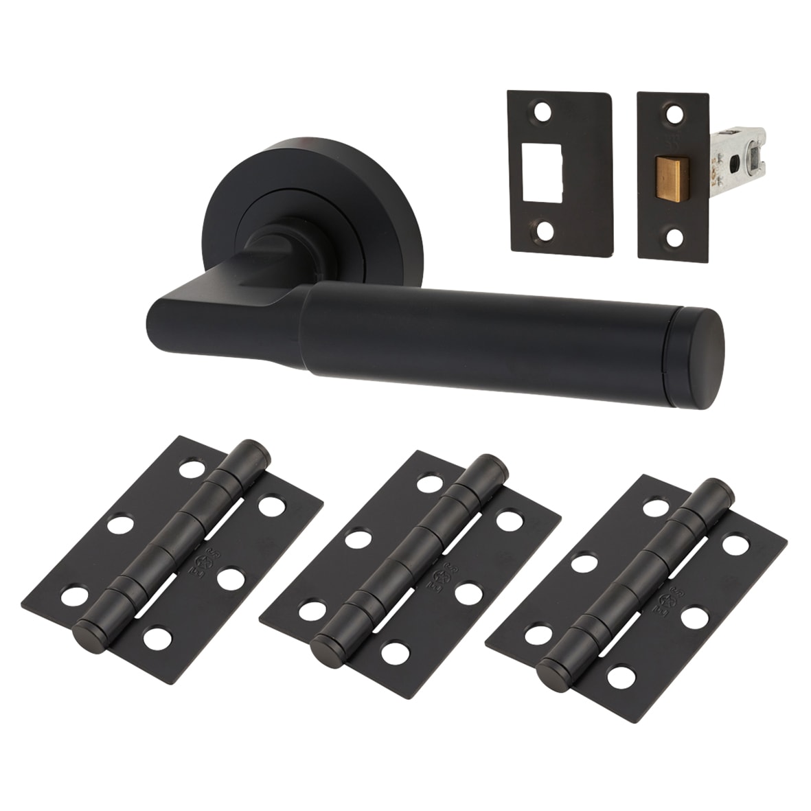 Brass Matt Black Latch Door Handles on Rose Ultimate Door Pack - Belas Rage