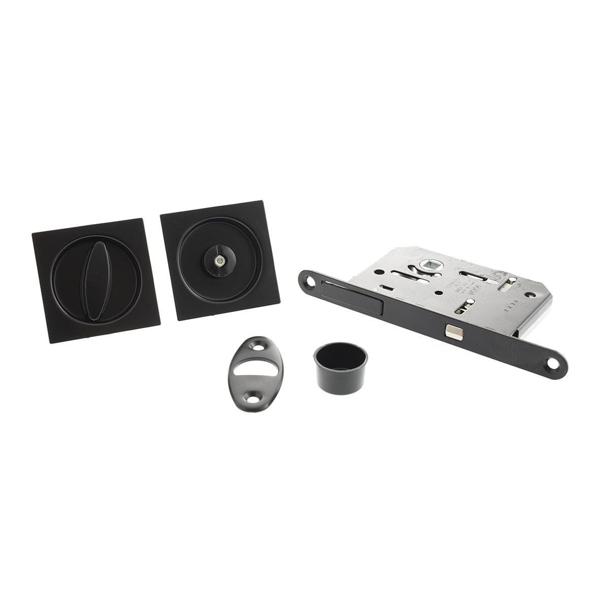 Square Flush Privacy Handle Set with Lock - Matt Black