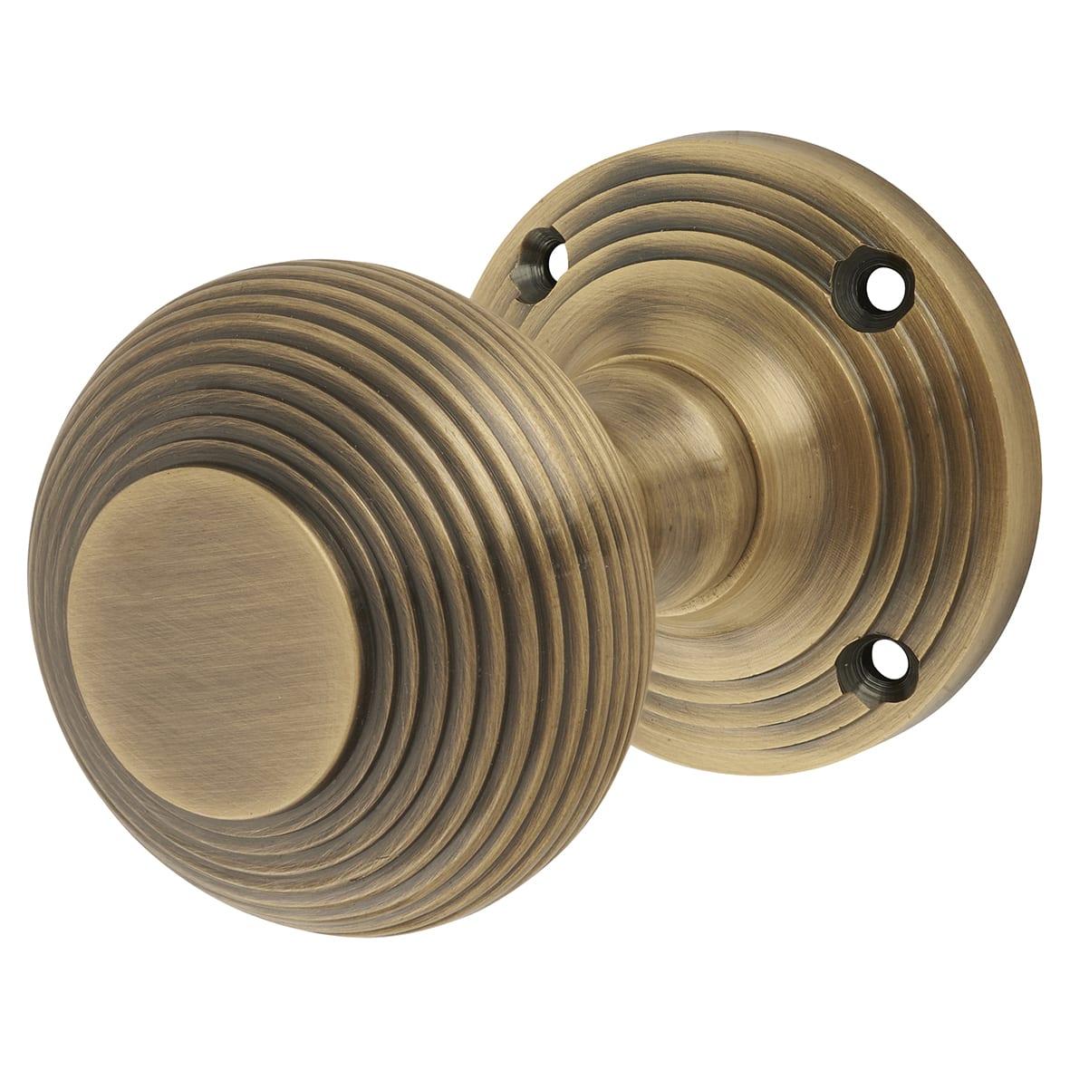 Antique Brass Beehive Mortice Door Knob - 60mm Rose Diameter