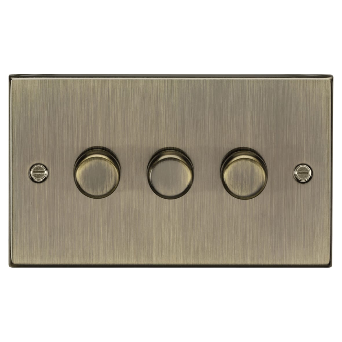 5 - 150W 3 Gang 2 Way Push On/Off Rotary Square Intelligent LED Dimmer - Antique Brass