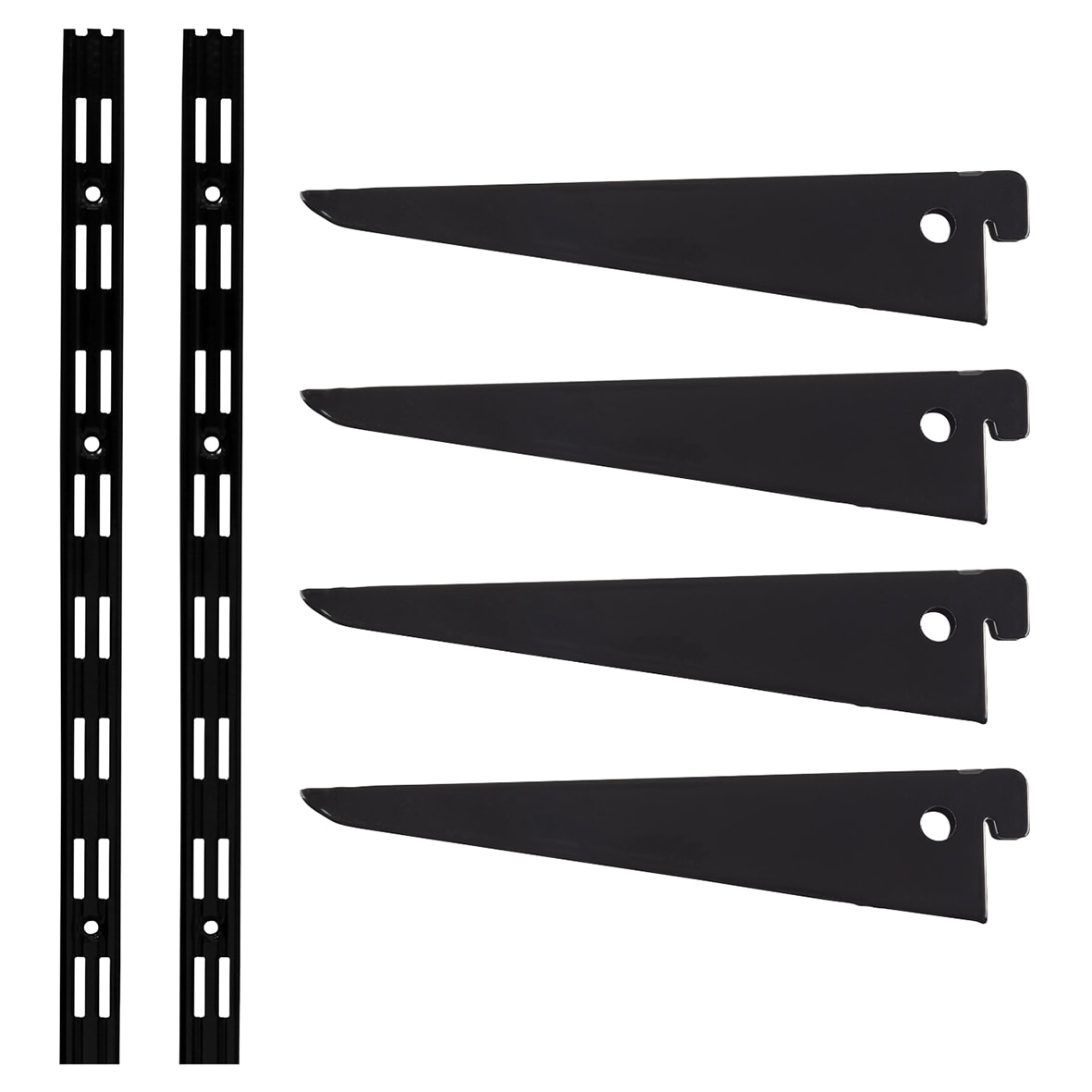 Twin Slot Shelving Kit - 2 x 2000mm Shelf Wall Uprights & 4 x 170mm Shelf Brackets - Black