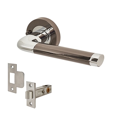 Polished Chrome/Black Nickel Privacy Door Handles on Round Rose - Argo Range