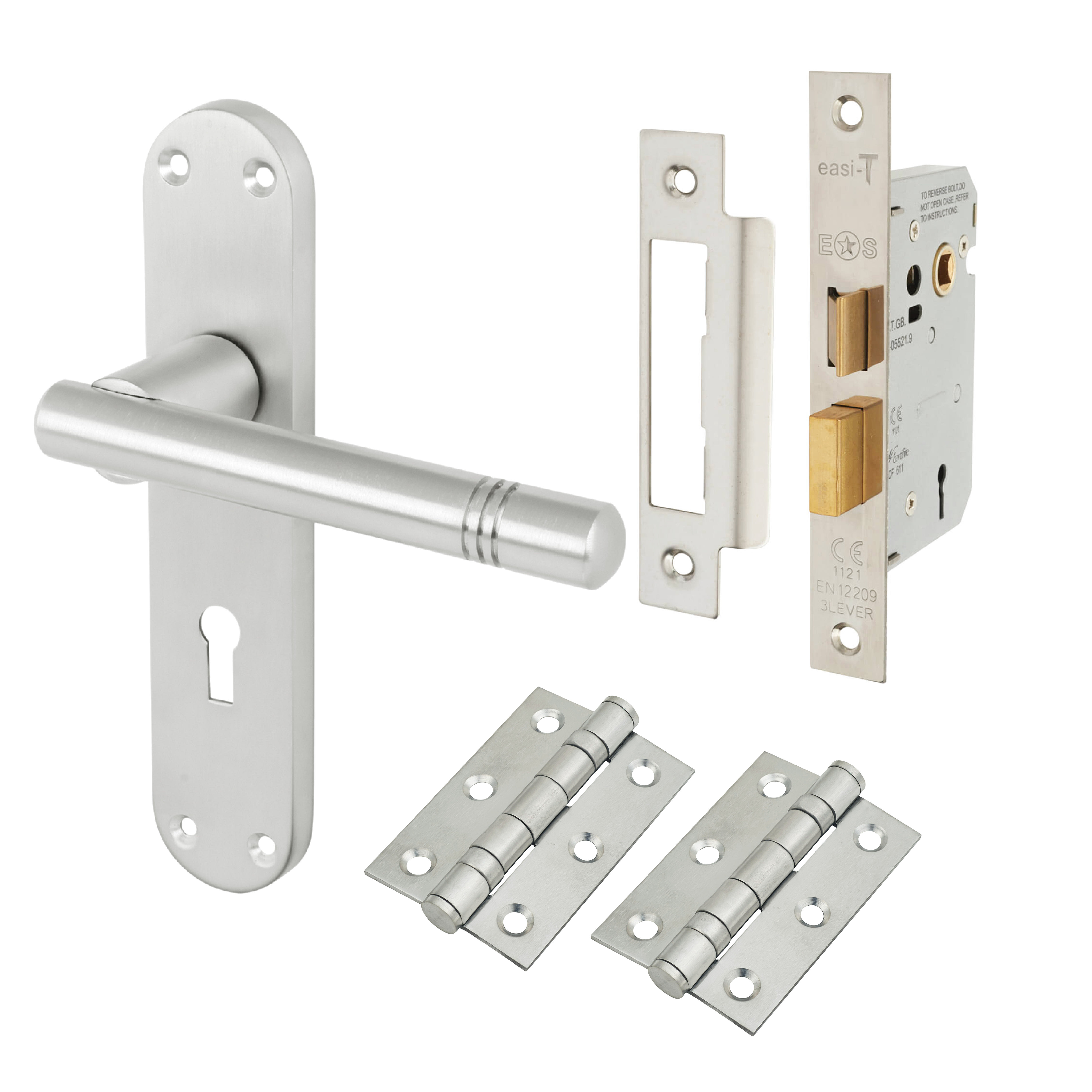 Satin Chrome 3 Lever Sashlock Door Handles Pack - Bologna Range