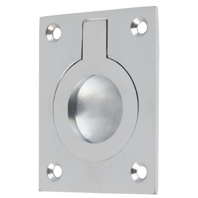 Rectangular Flush Ring Cabinet Pull Handle - 63 x 50mm - Satin Chrome