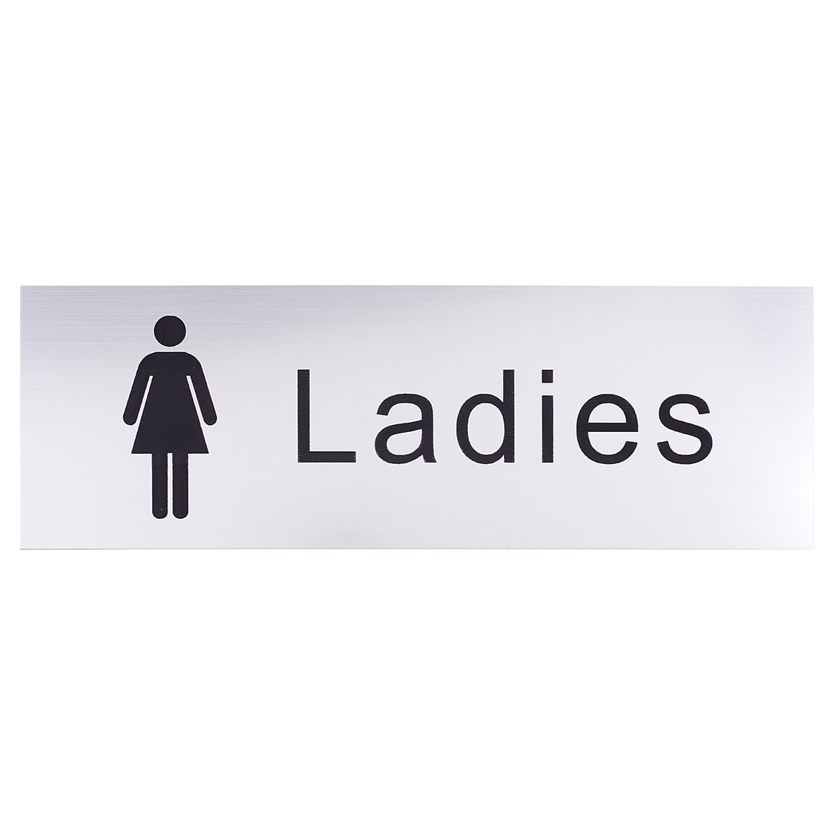 Ladies Toilet Door Sign - 300 x 100mm - Brushed Silver Plastic