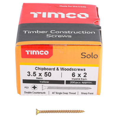 Solo Chippy Pozi Countersunk Wood Screws - 3.5 x 50mm - Yellow Zinc - Pack of 200