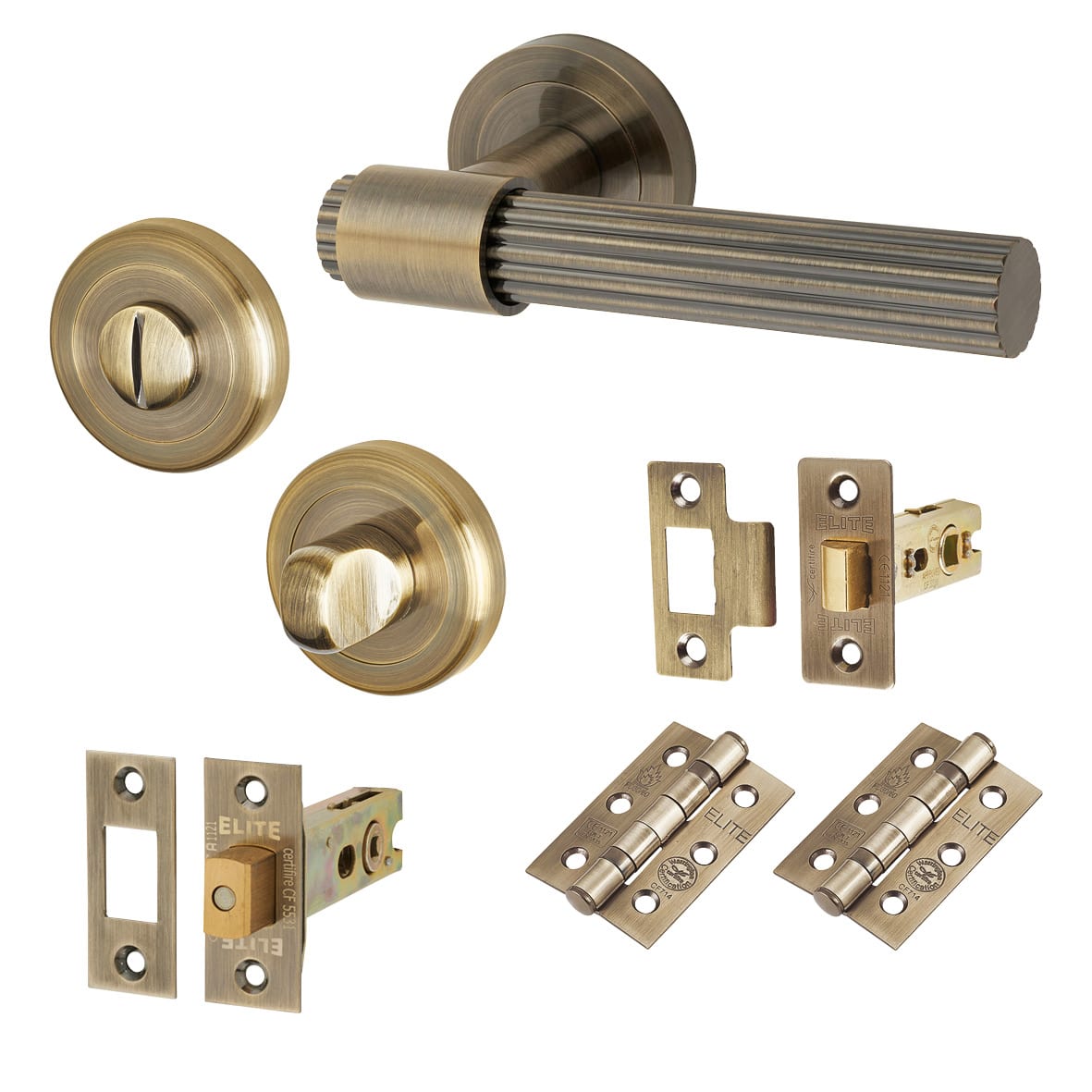 Antique Brass Lines Bathroom Deadbolt Lock Door Handles on Rose Pack - Eva Range