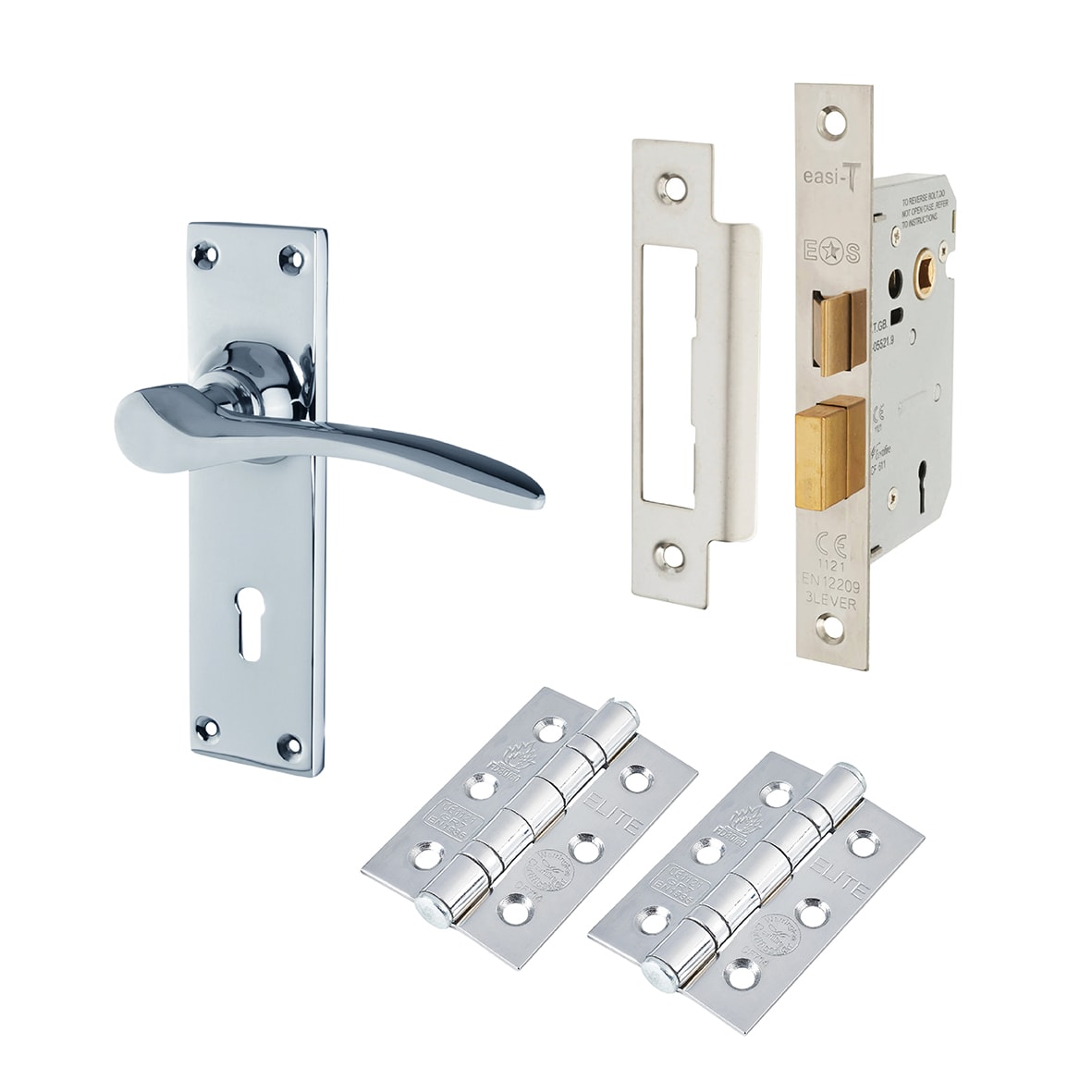Polished Chrome 3 Lever Sashlock Door Handles Pack - Buckingham Range